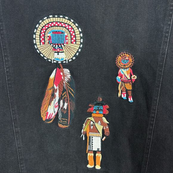 Western Denim Vest Embroidered Aztec Kachina Black XL Cambridge Goods Oversized - Picture 7 of 9
